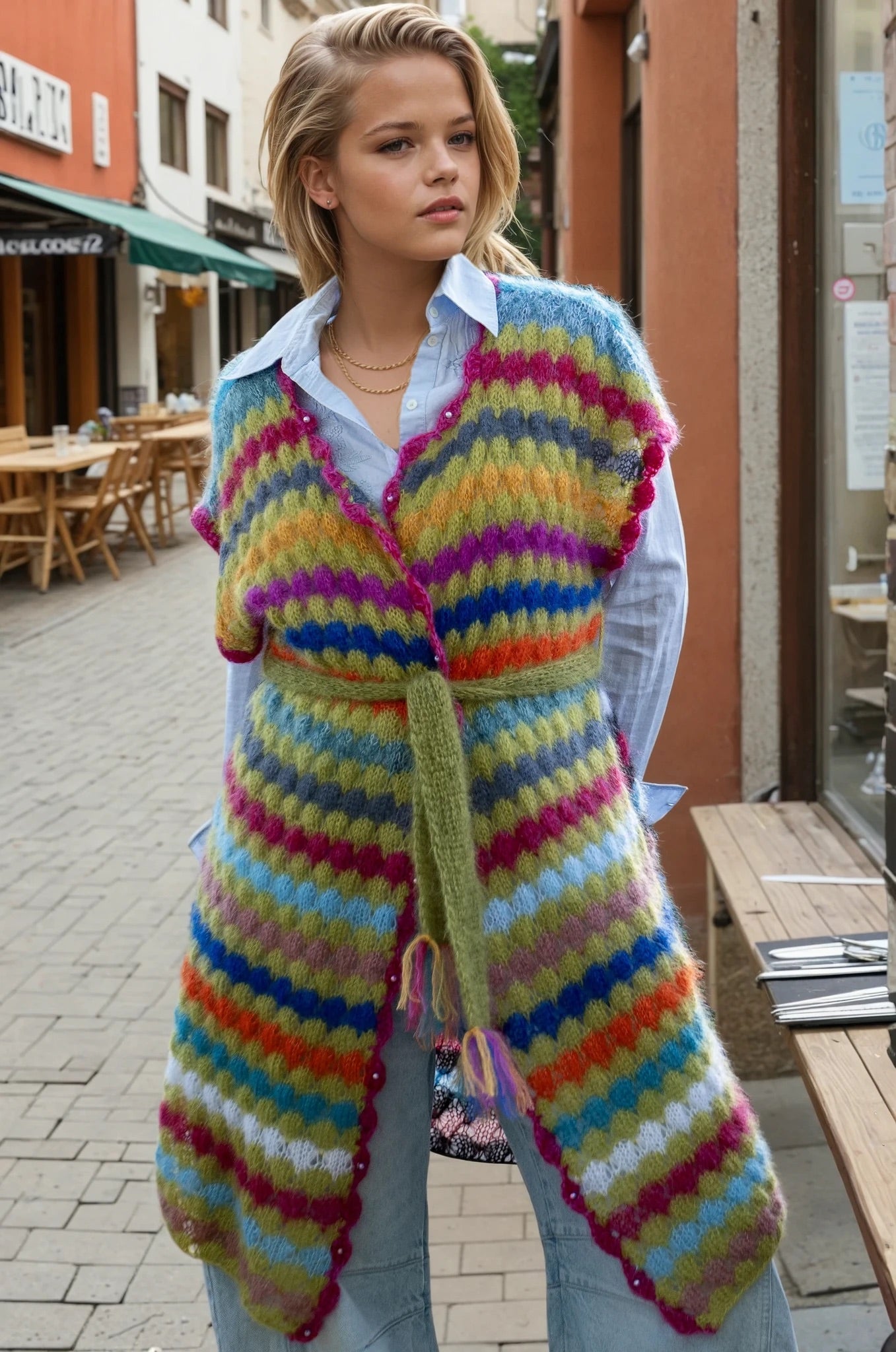 The colorful honeycomb vest