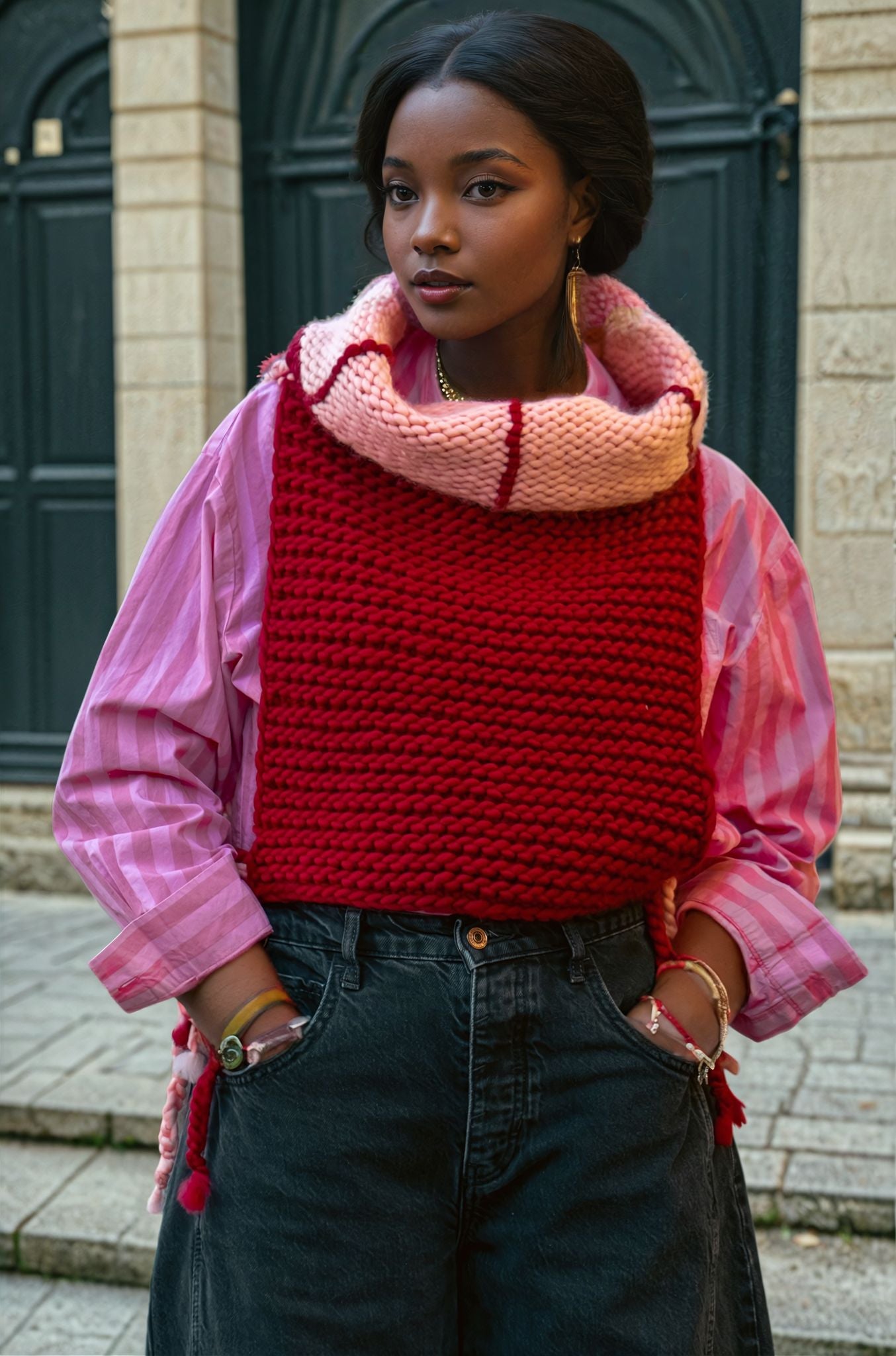 Red & pink juxtaposed vest