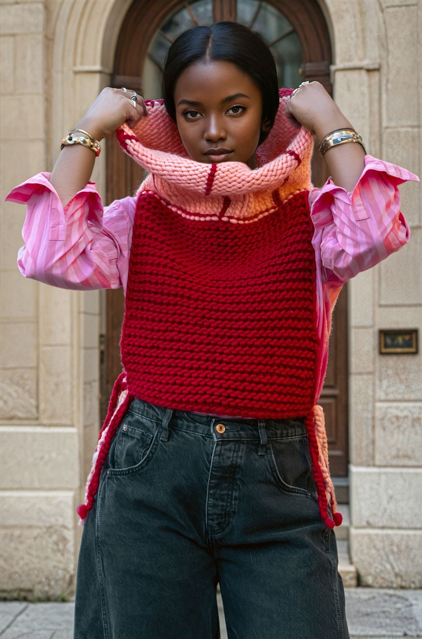 Red & pink juxtaposed vest