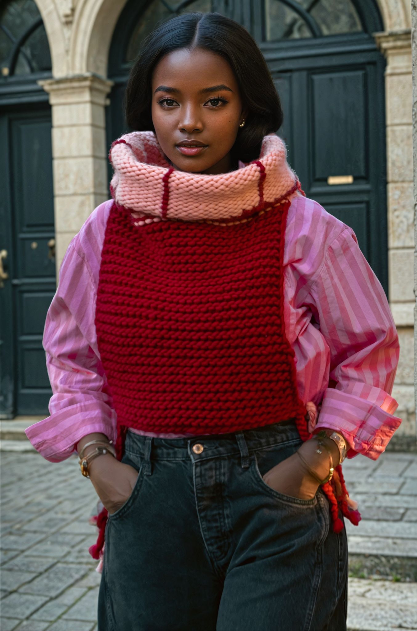 Red & pink juxtaposed vest