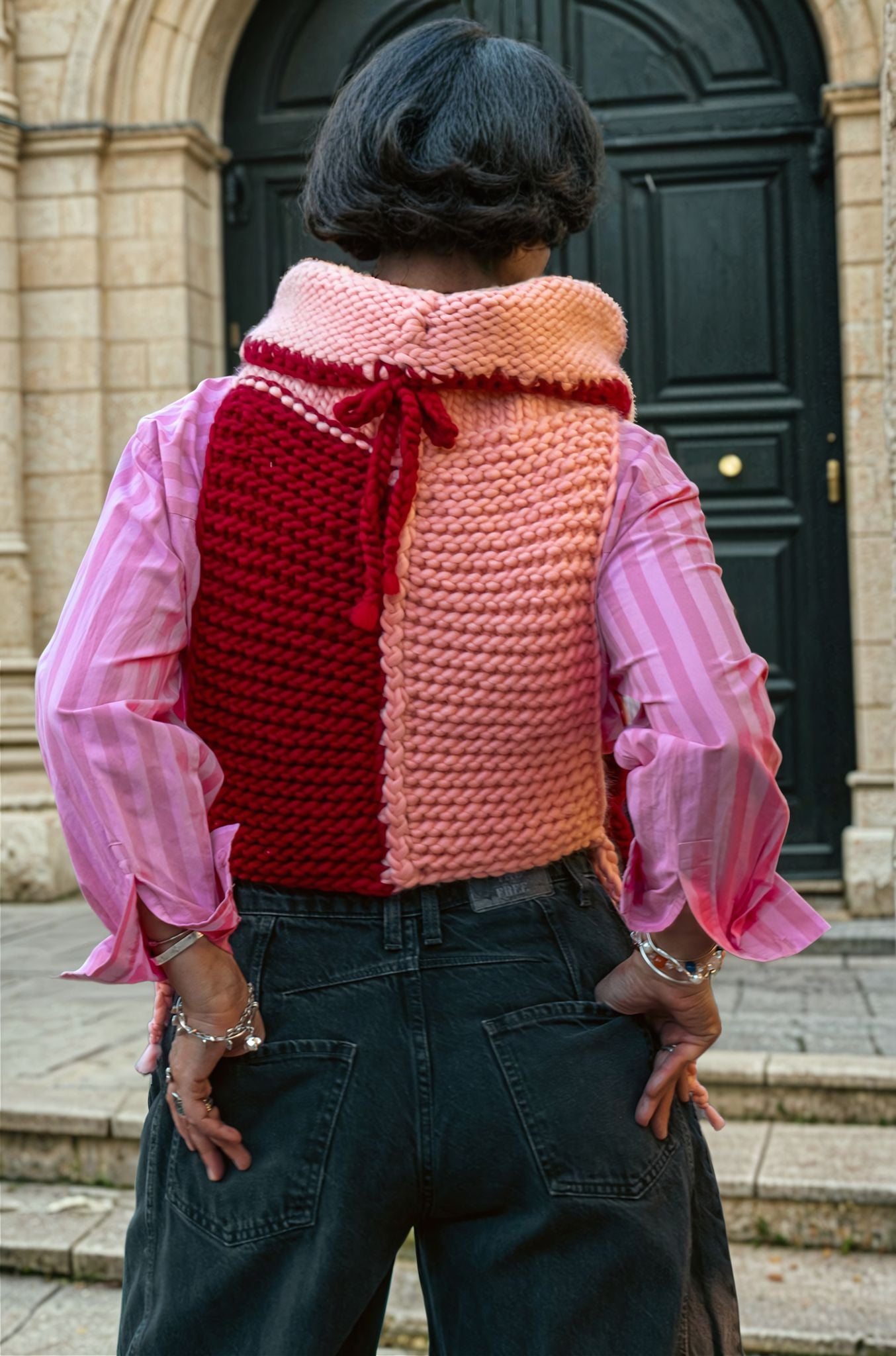 Red & pink juxtaposed vest