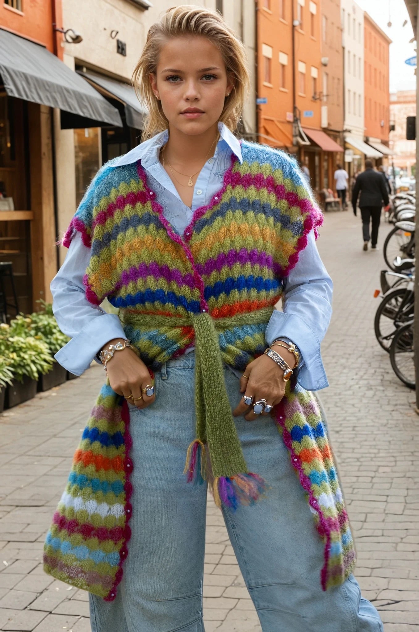 The colorful honeycomb vest