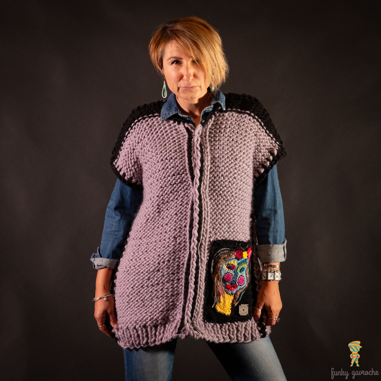 Mirrored Face free-form crochet vest