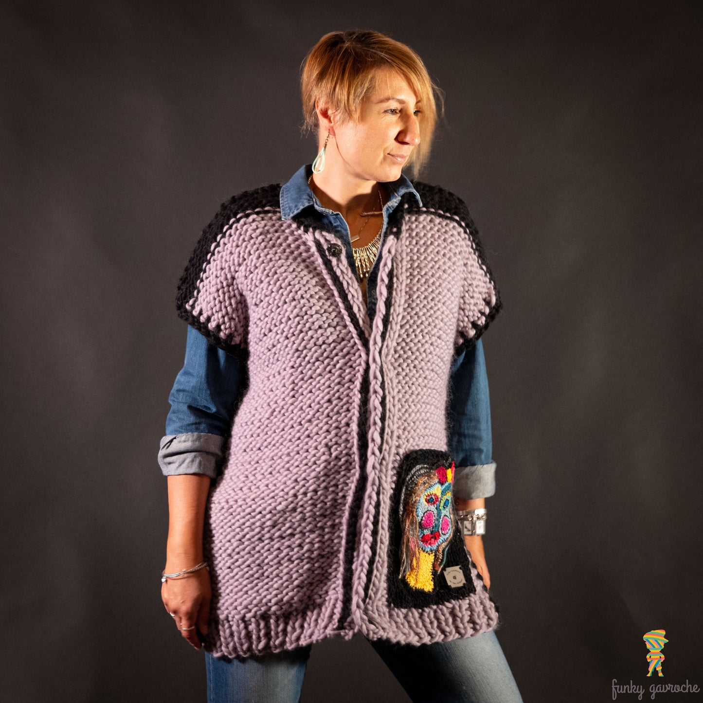 Mirrored Face free-form crochet vest